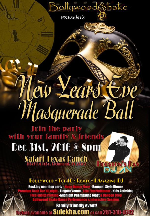 Bollywood Shake New Years Eve 2017 Masquerade Ball in Safari Texas Ranch, Richmond, TX | Indian